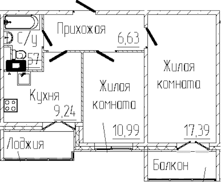 2-комнатная квартира 50.62 м², 6/8 эт., ЖК «SERTOLOVO PARK»